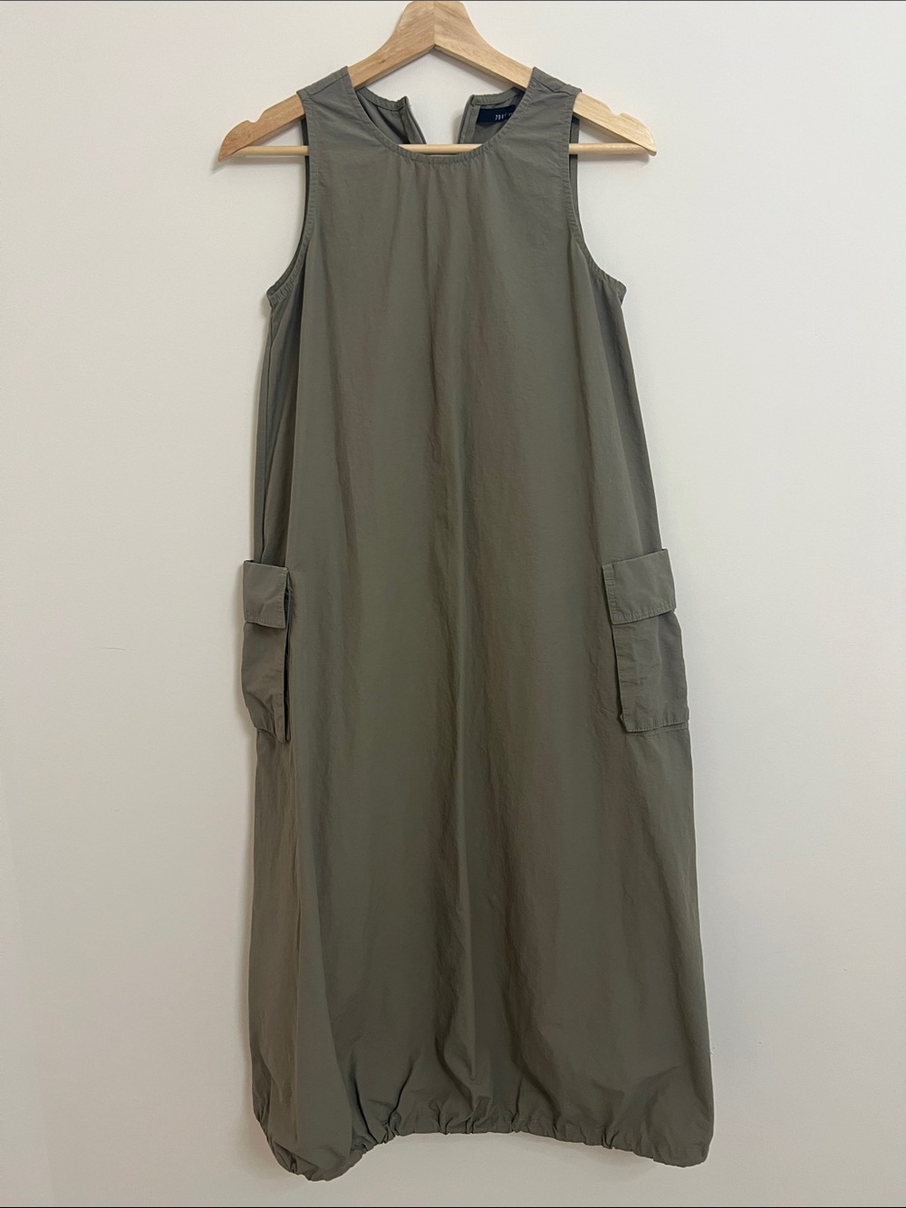 Sleeveless Sage Green Utility Maxi Dress with Cargo Pockets